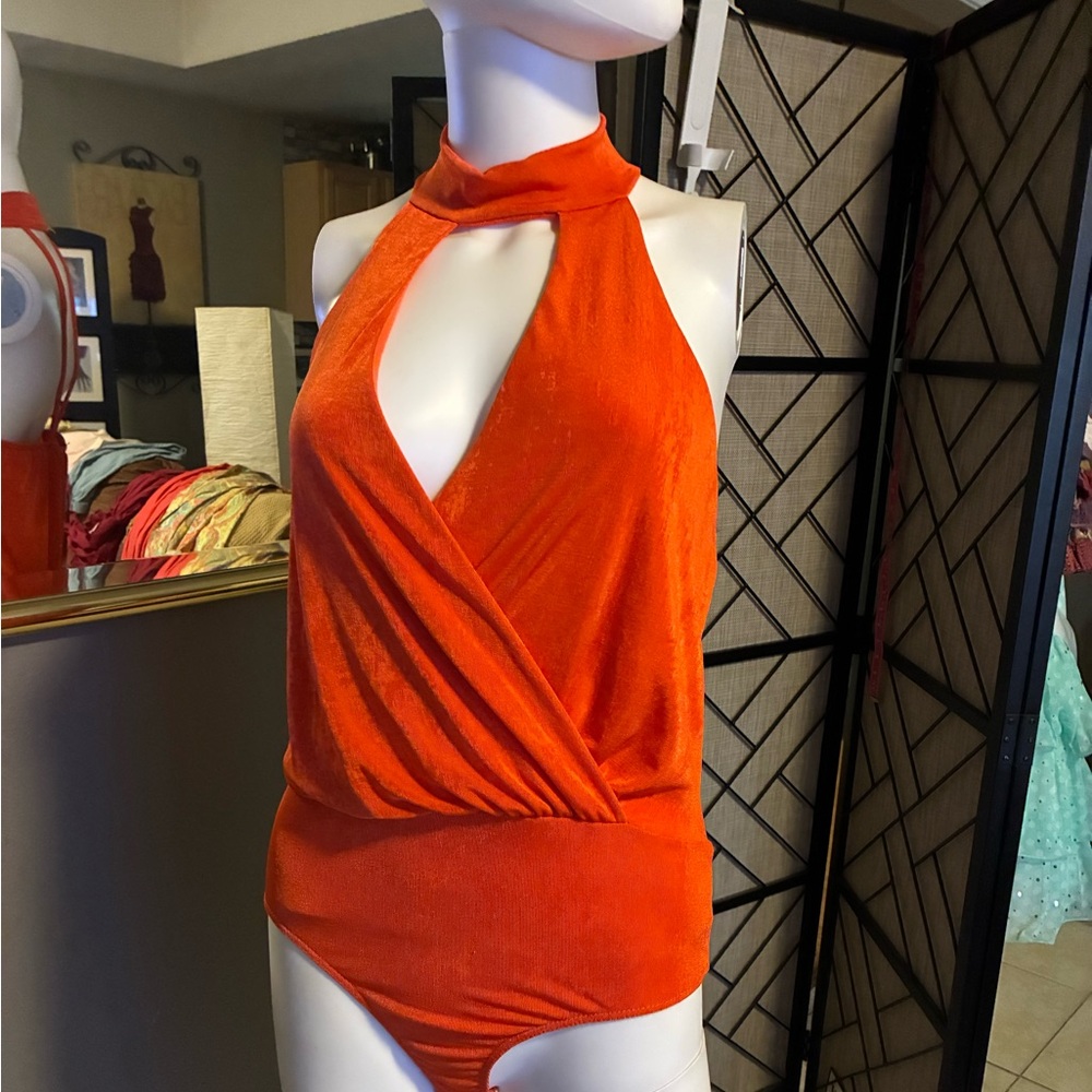 Saints Bold Orange Halter Surplice Bodysuit